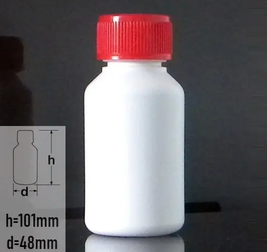 Sticla plastic 100ml culoare alb cu capac tip child resistance rosu
